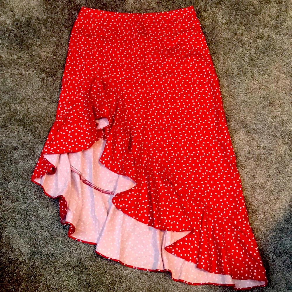 Red heart ruffle midi skirt